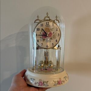 🕰️ Vintage Timex Floral Anniversary Glass Dome Clock | Chimes Work | For Repair